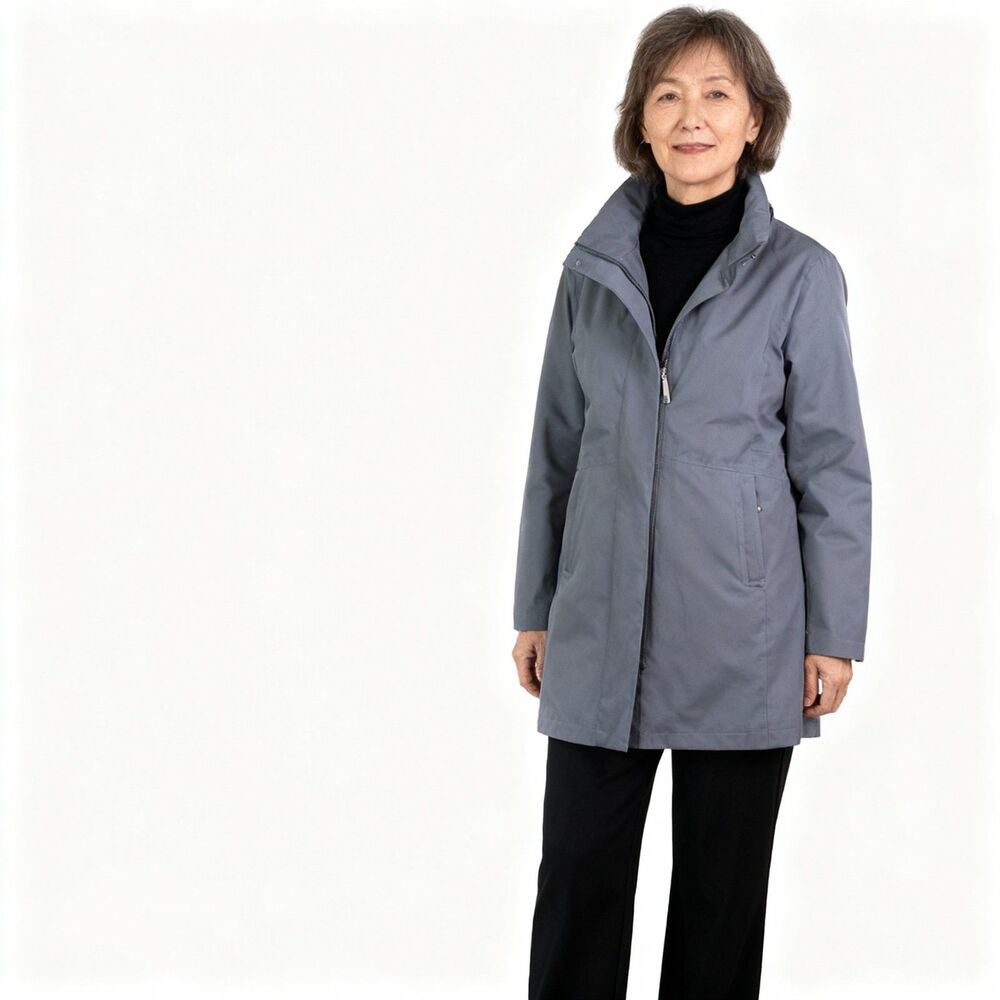 Swiss Tech Womens Coat XL Gray Midweight Jacket Hidden Hood Zip Pockets